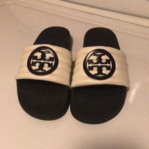 Tory Burch Lina black and white slides